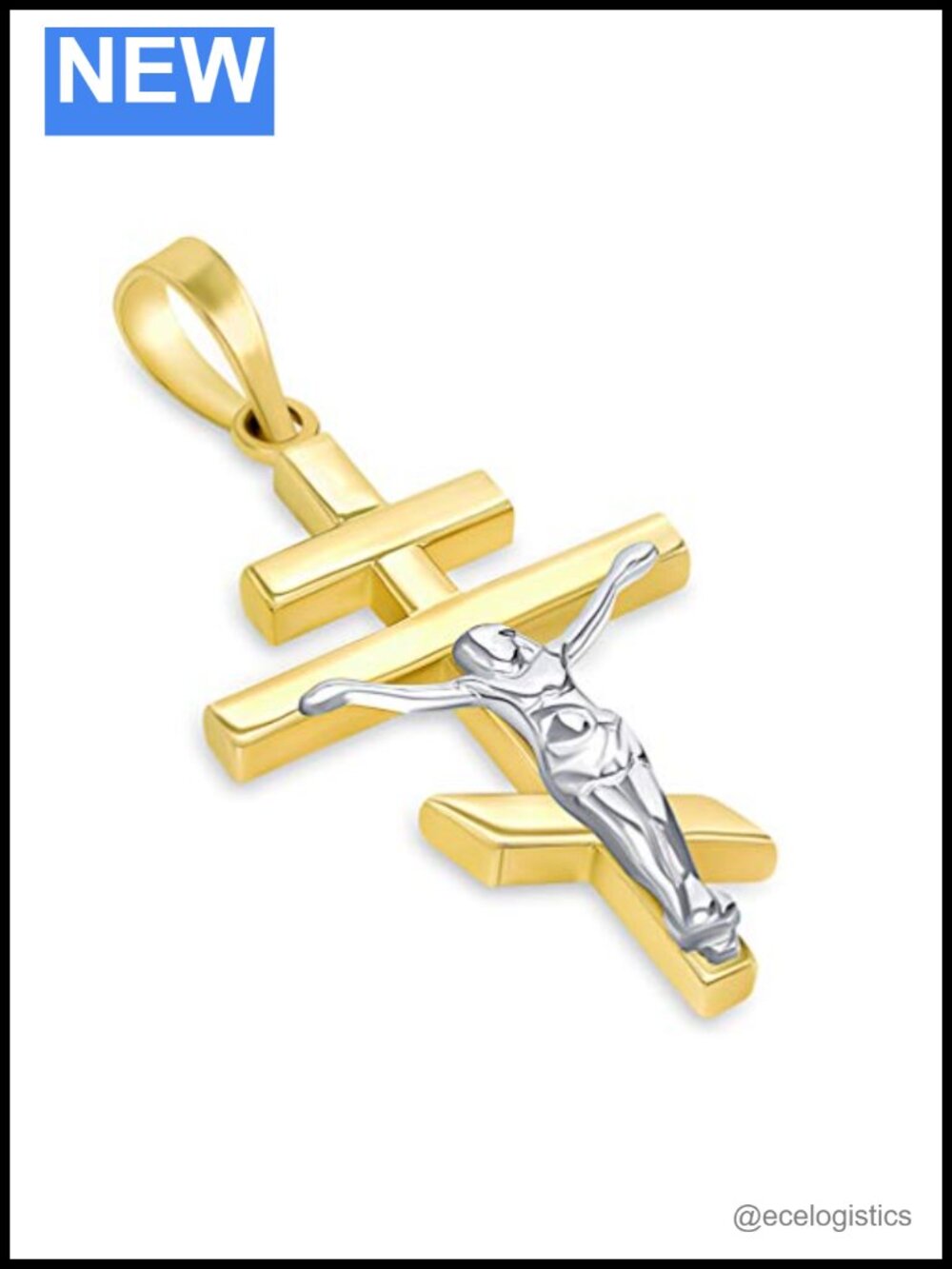 14k Yellow Gold Russian Orthodox Cross Crucifix Pendant